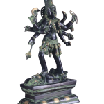 Vintage Brass Kali Ten Arms Black Green - 25" Heat-Treated Temple Murti | Jaipurio